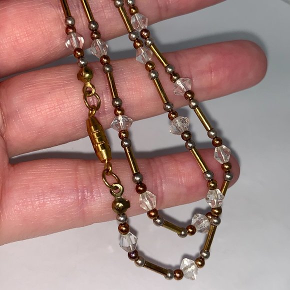 15 Inch Clear and Gold Handmade Beaded Necklace - Picture 8 of 8